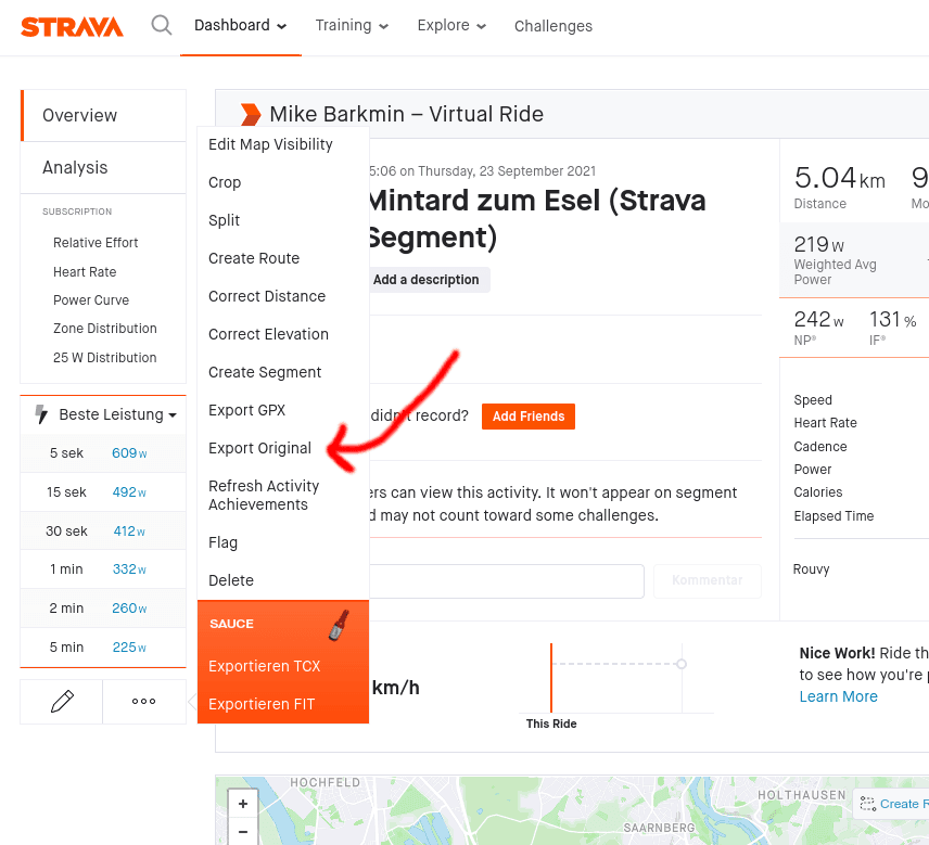 Screenshot of Export Original