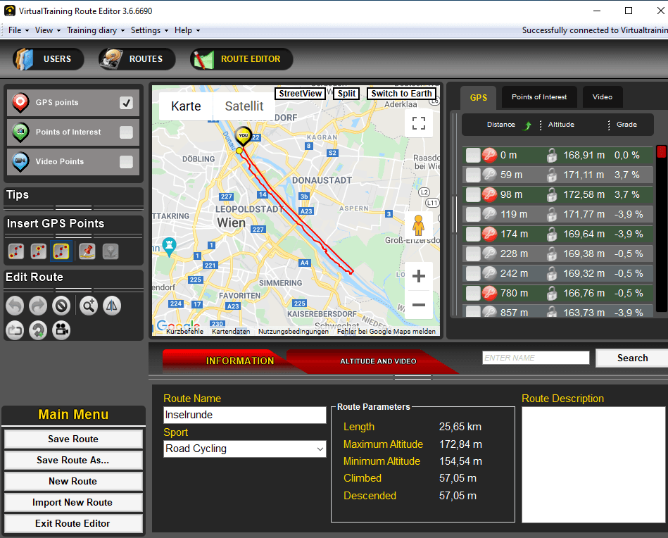 Screenshot of the Route Editor